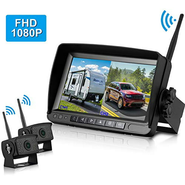 Backup Camera System DOUXURY 4 Split Screen 9 Quad View Display HD 1080P Monitor with DVR Recording Function IP69 Waterproof Night Vision Camera x 4 for Truck Trailer Heavy Box Truck RV Camper Bus 